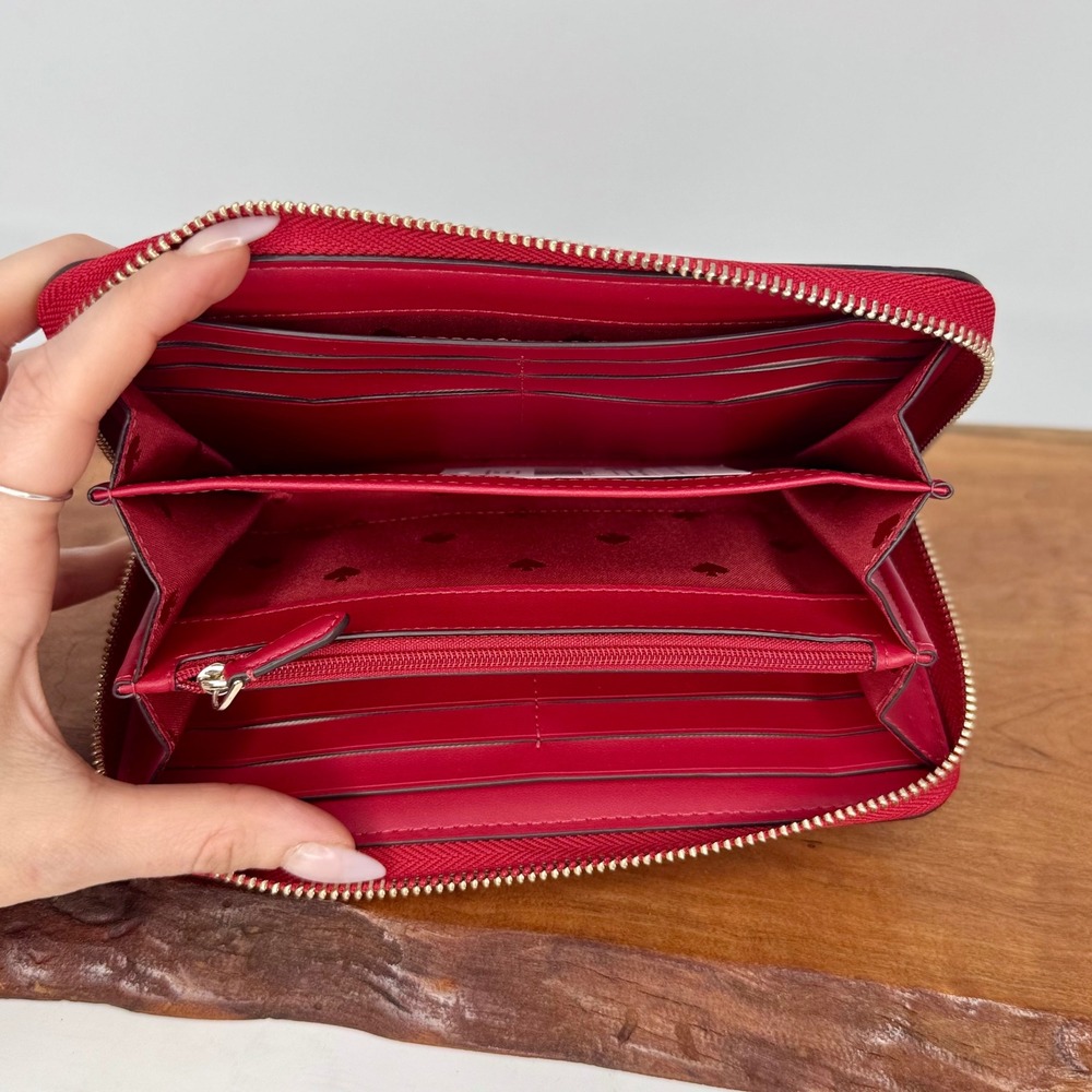 Kate Spade New York Staci Heart Large Continental Wallet Red White Zip Around - Picture 4 of 11